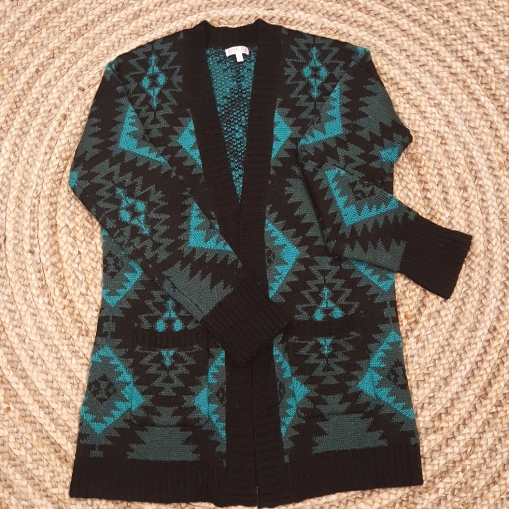 Aztec print open cardigan